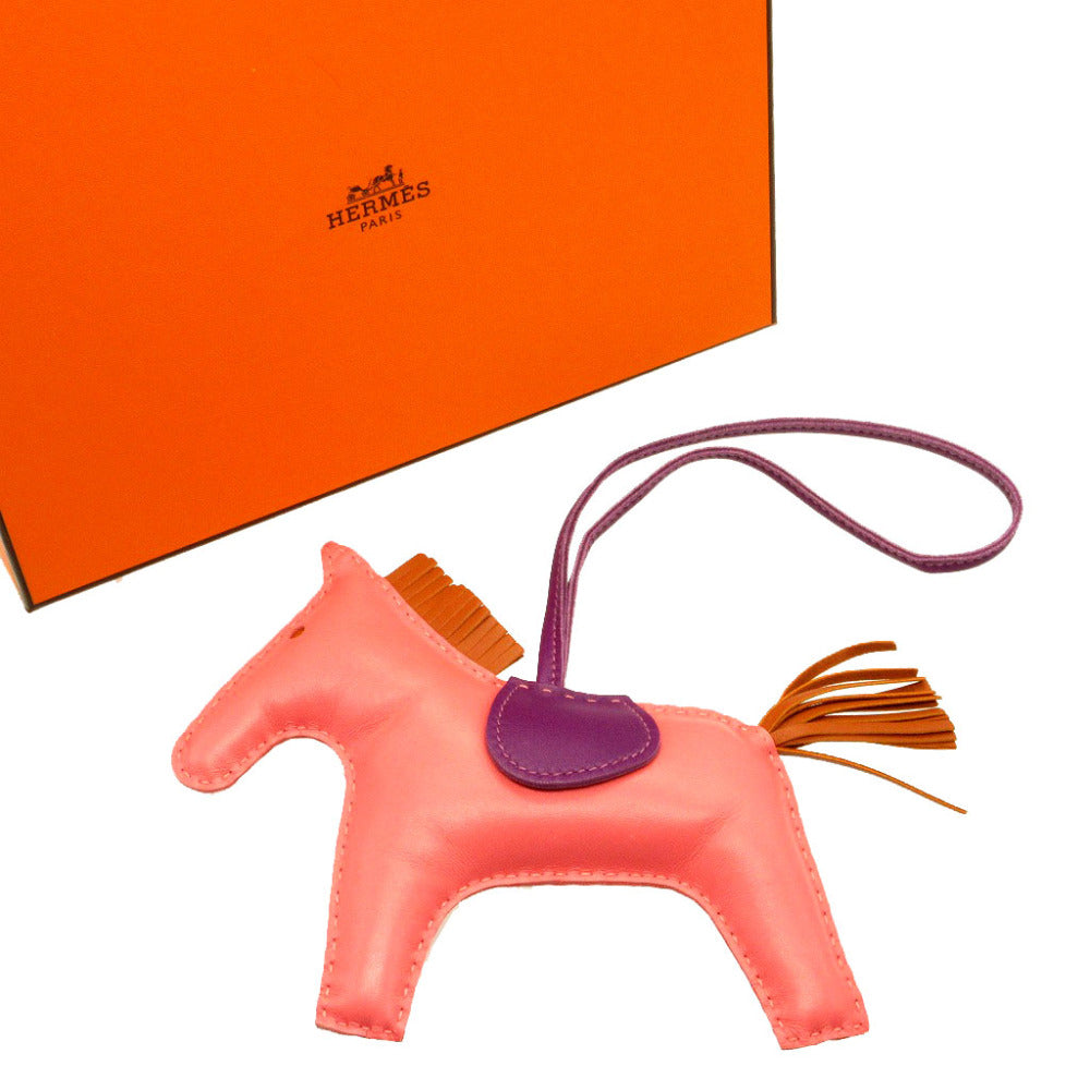 HERMES key ring leather Rose azare Bag charm Rodeo Charm GM Women Used