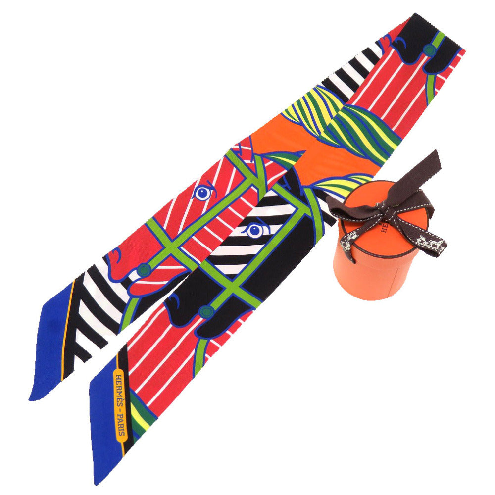 HERMES scarf silk Rouge Twilly Quadrige Bayadere