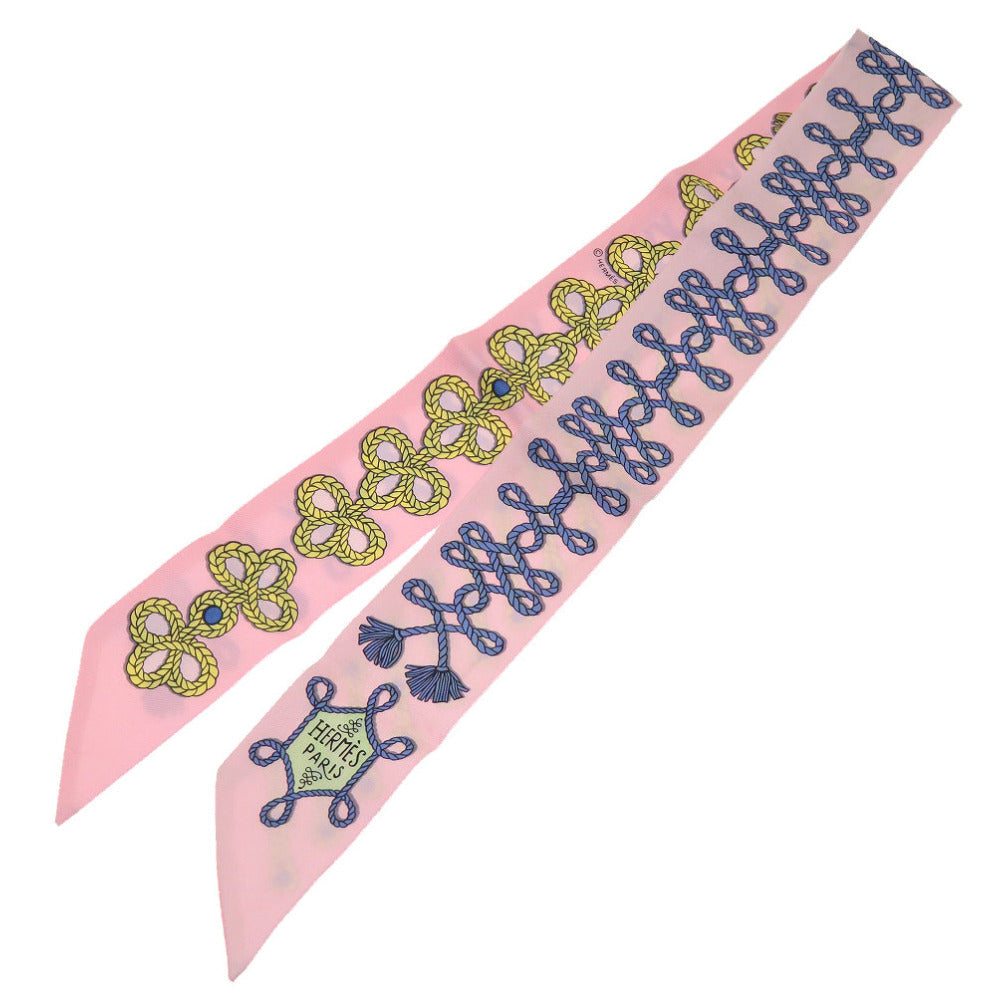 HERMES scarf silk pink Twilly GALONS ET BRANDEBOURGS
