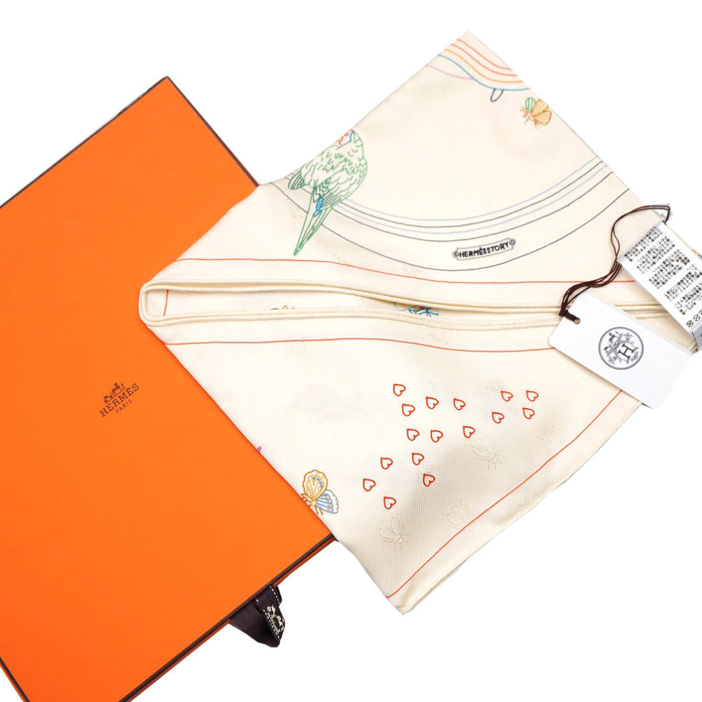 HERMES scarf silk Ivory hermes story Triangle scarf Carre
