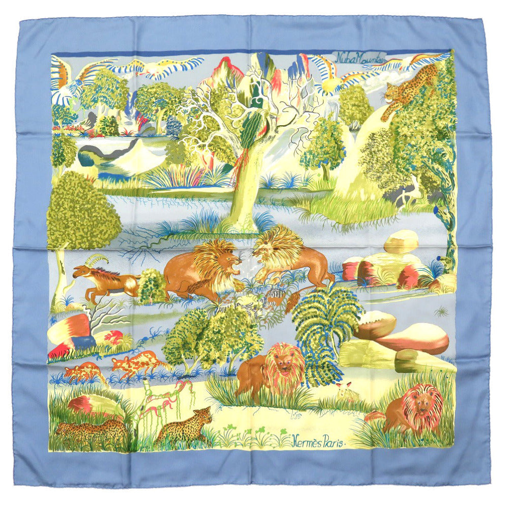HERMES scarf silk blue Carre90 NUBA MOUNTAIN Nuba Mountain
