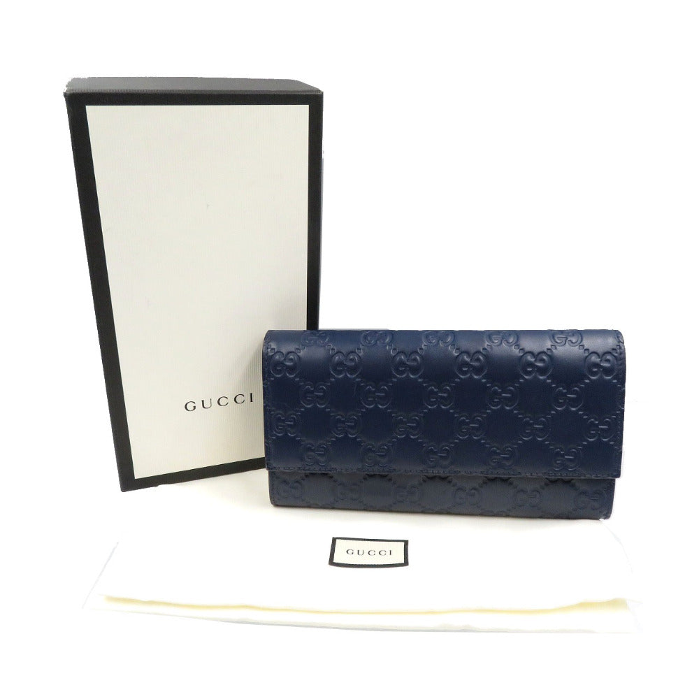 GUCCI Long Wallet Purse 410100 leather Navy Guccisima Women Used