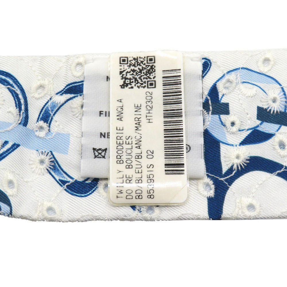 HERMES scarf silk blue Twilly de les Boucles Broderie Anglaise