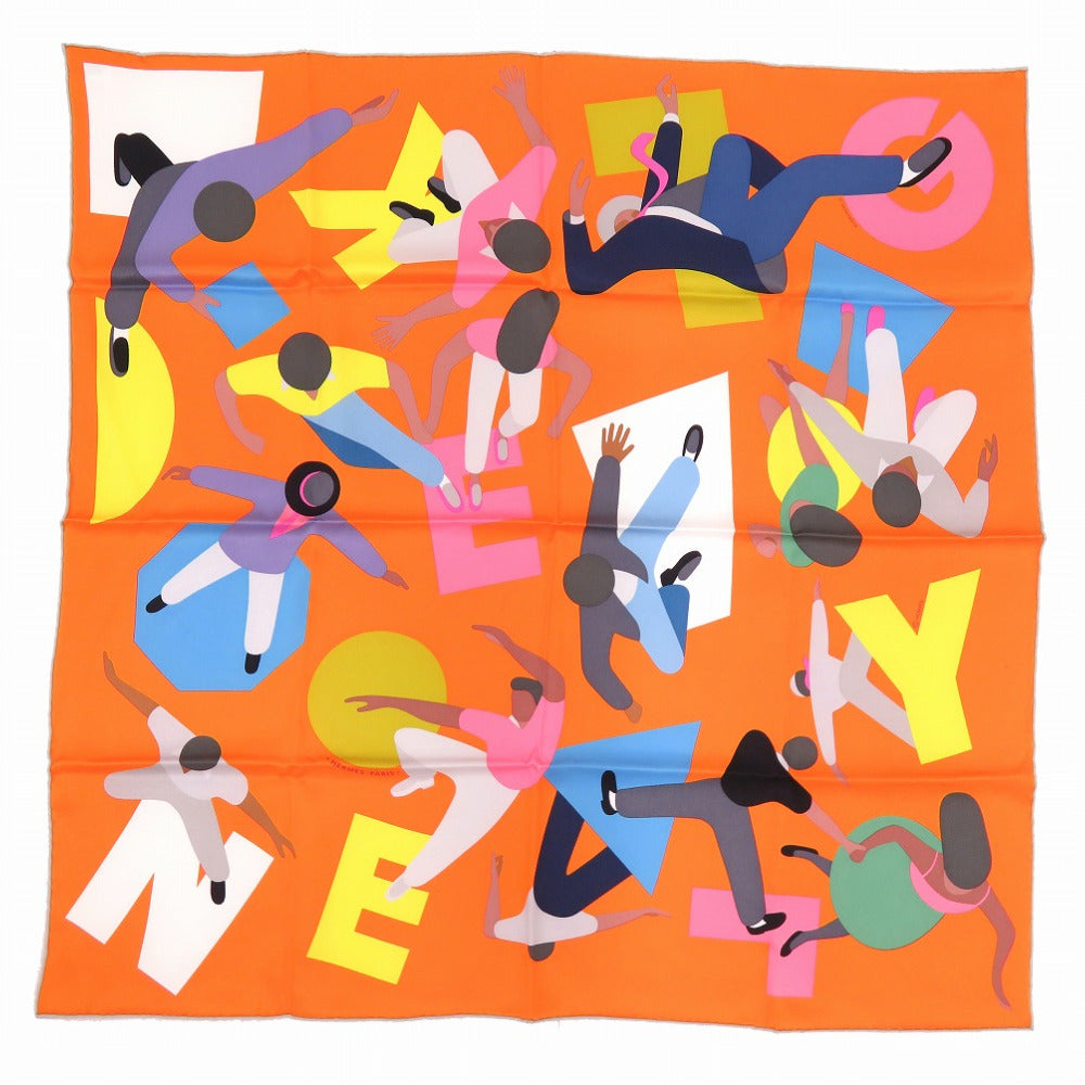 HERMES scarf silk Orange Carre70 Omage to Gene Kelly Women Used