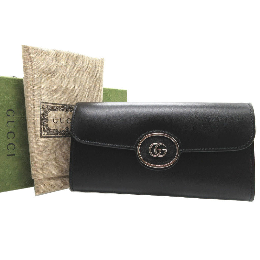 GUCCI Long Wallet Purse 762167 leather black Two fold mini john double Women(Unisex) Used