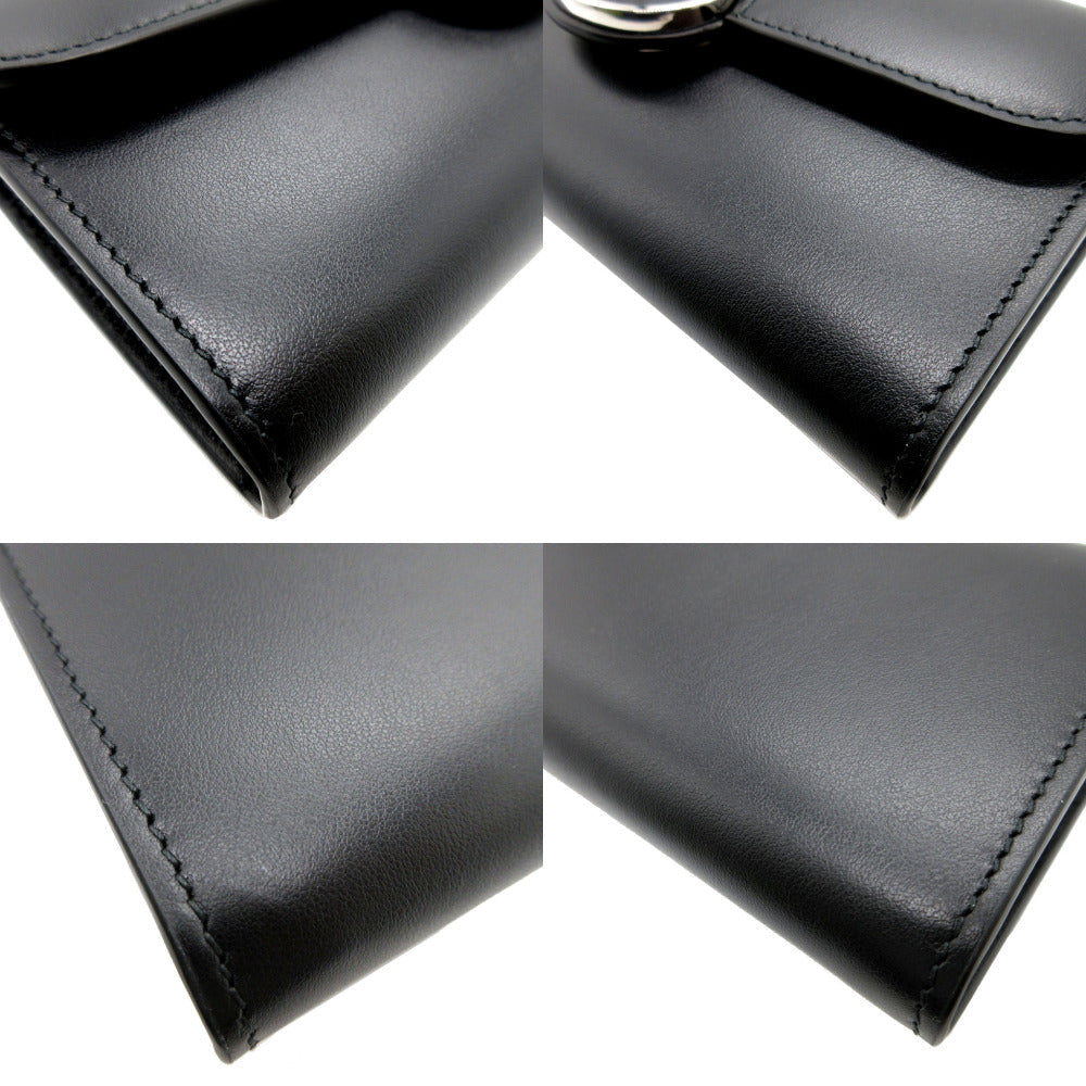 GUCCI Long Wallet Purse 762167 leather black Two fold mini john double Women(Unisex) Used