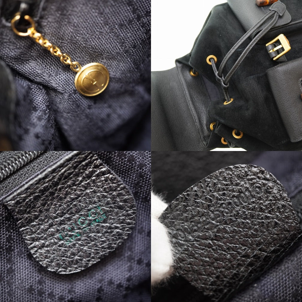 GUCCI Backpack Suede black Bamboo Women Used