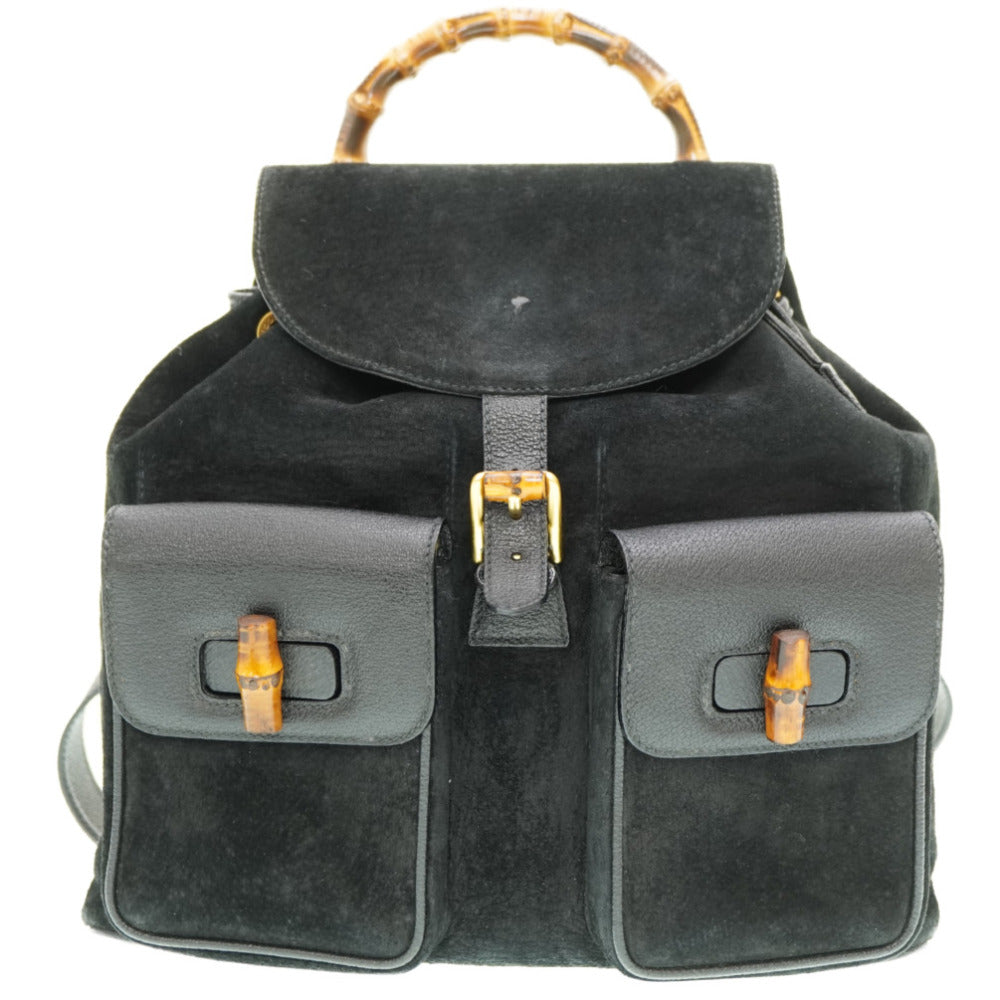 GUCCI Backpack Suede black Bamboo Women Used