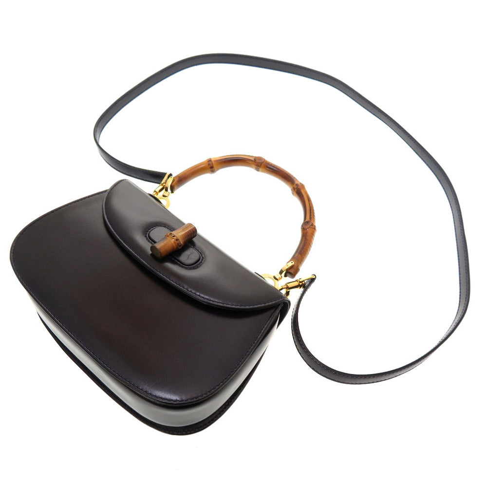 GUCCI Handbag 000 2046 0188 Bamboo, Leather Navy Women Used