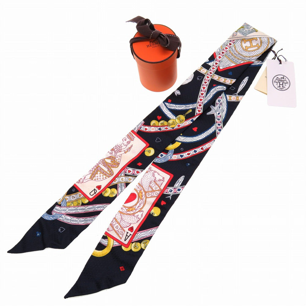 HERMES scarf silk black Twilly Queen of Hearts DAME DE COEUR