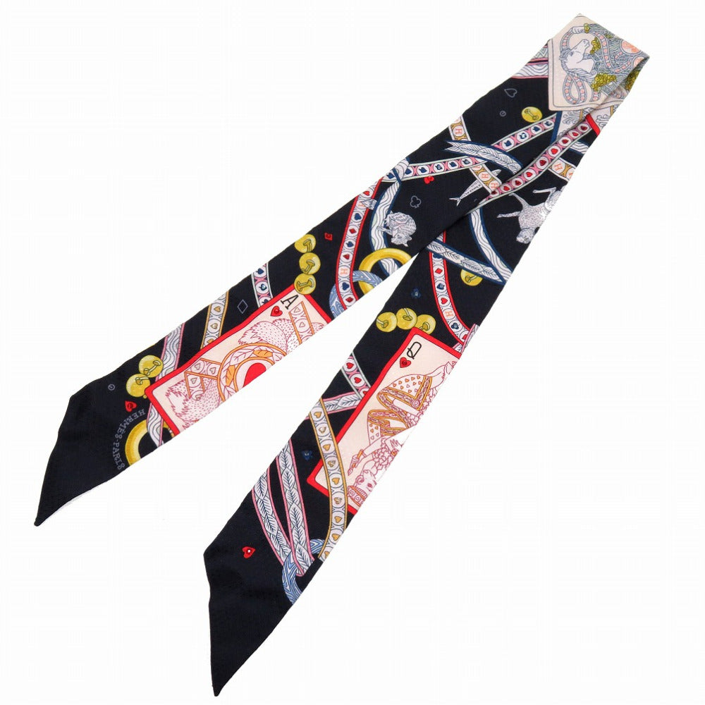 HERMES scarf silk black Twilly Queen of Hearts DAME DE COEUR