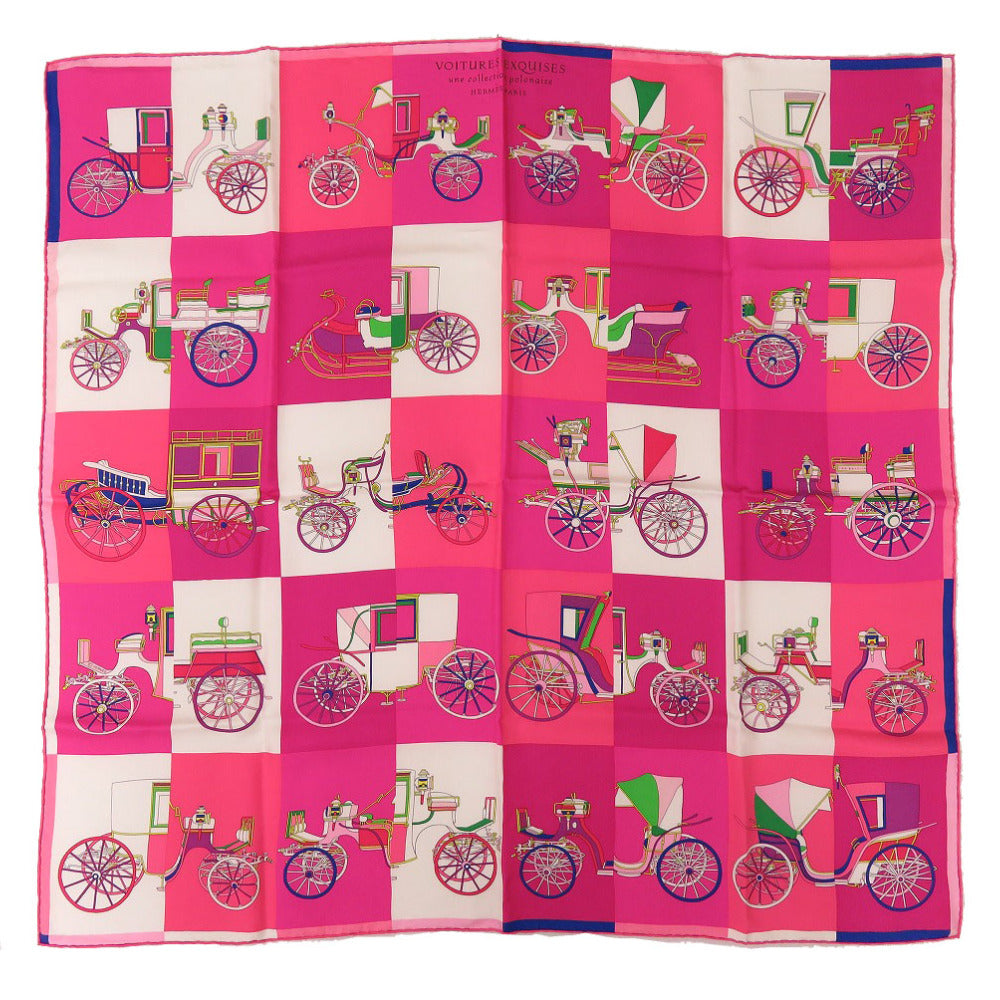 HERMES scarf silk pink Carre90 VOITURES EXQUISES Exquisite carriage Women Used