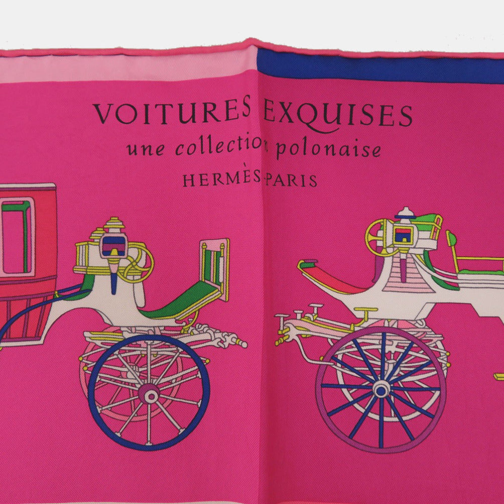 HERMES scarf silk pink Carre90 VOITURES EXQUISES Exquisite carriage Women Used