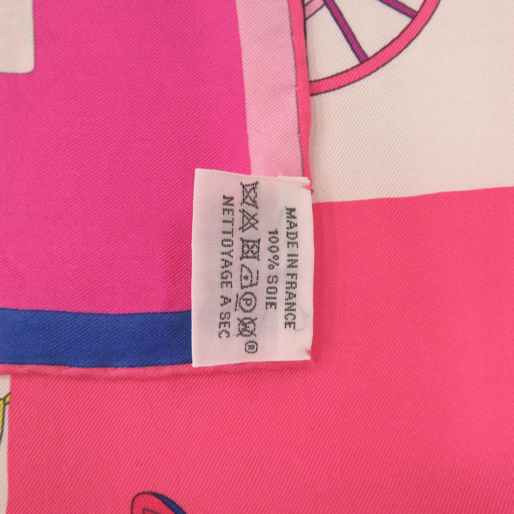 HERMES scarf silk pink Carre90 VOITURES EXQUISES Exquisite carriage Women Used