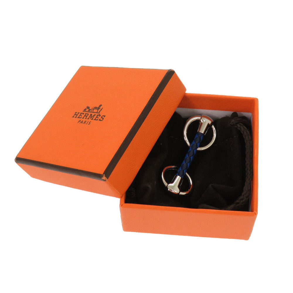 HERMES Scarf ring metal blue Mini Mall Stress Cuir
