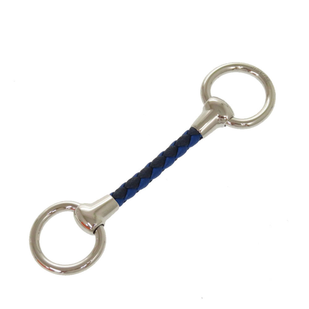 HERMES Scarf ring metal blue Mini Mall Stress Cuir