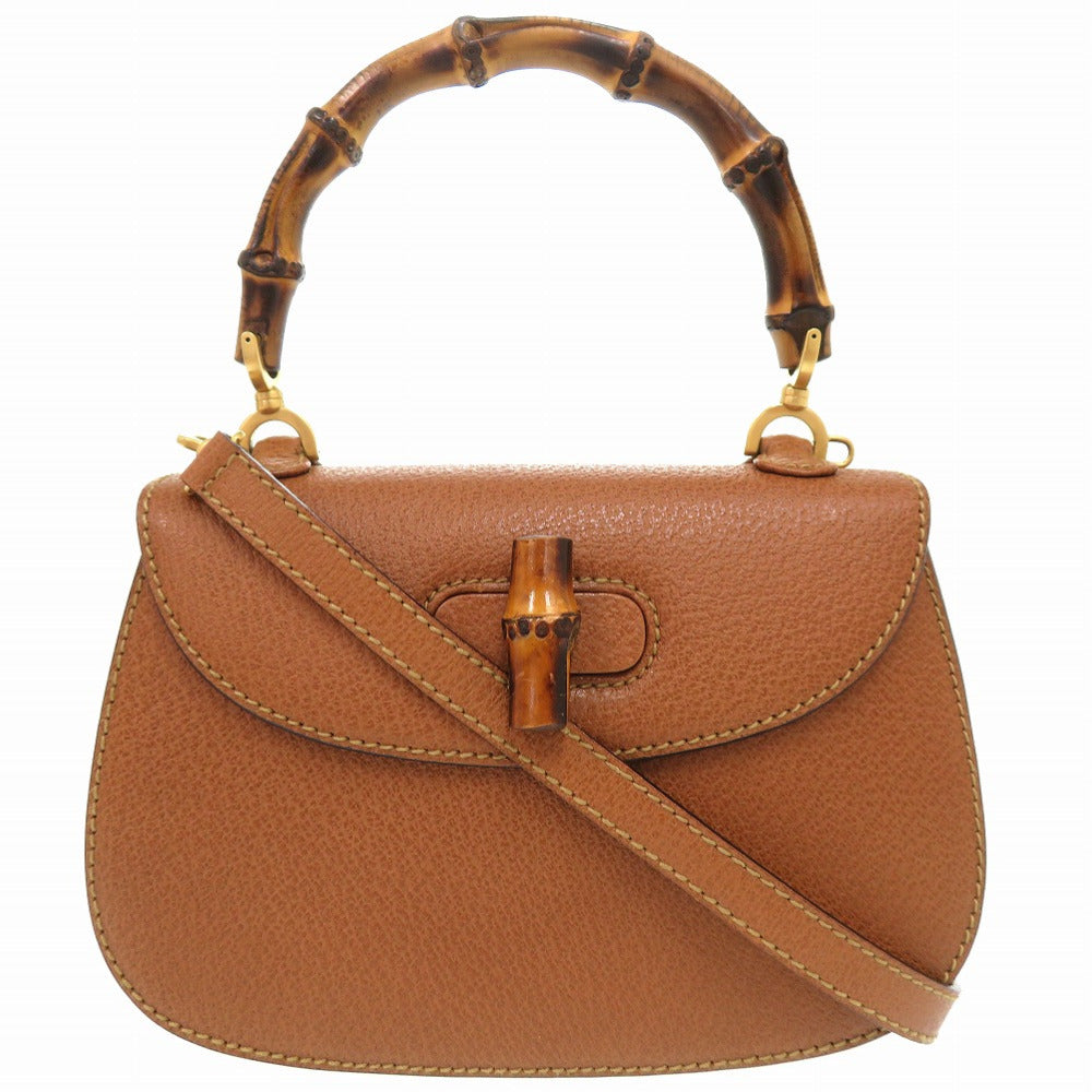 GUCCI Handbag 000 2046 0188 Bamboo Brown 2WAY Women Used