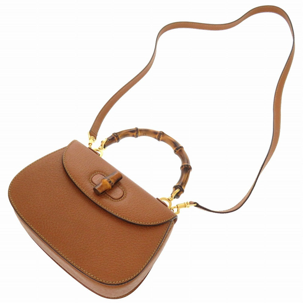 GUCCI Handbag 000 2046 0188 Bamboo Brown 2WAY Women Used