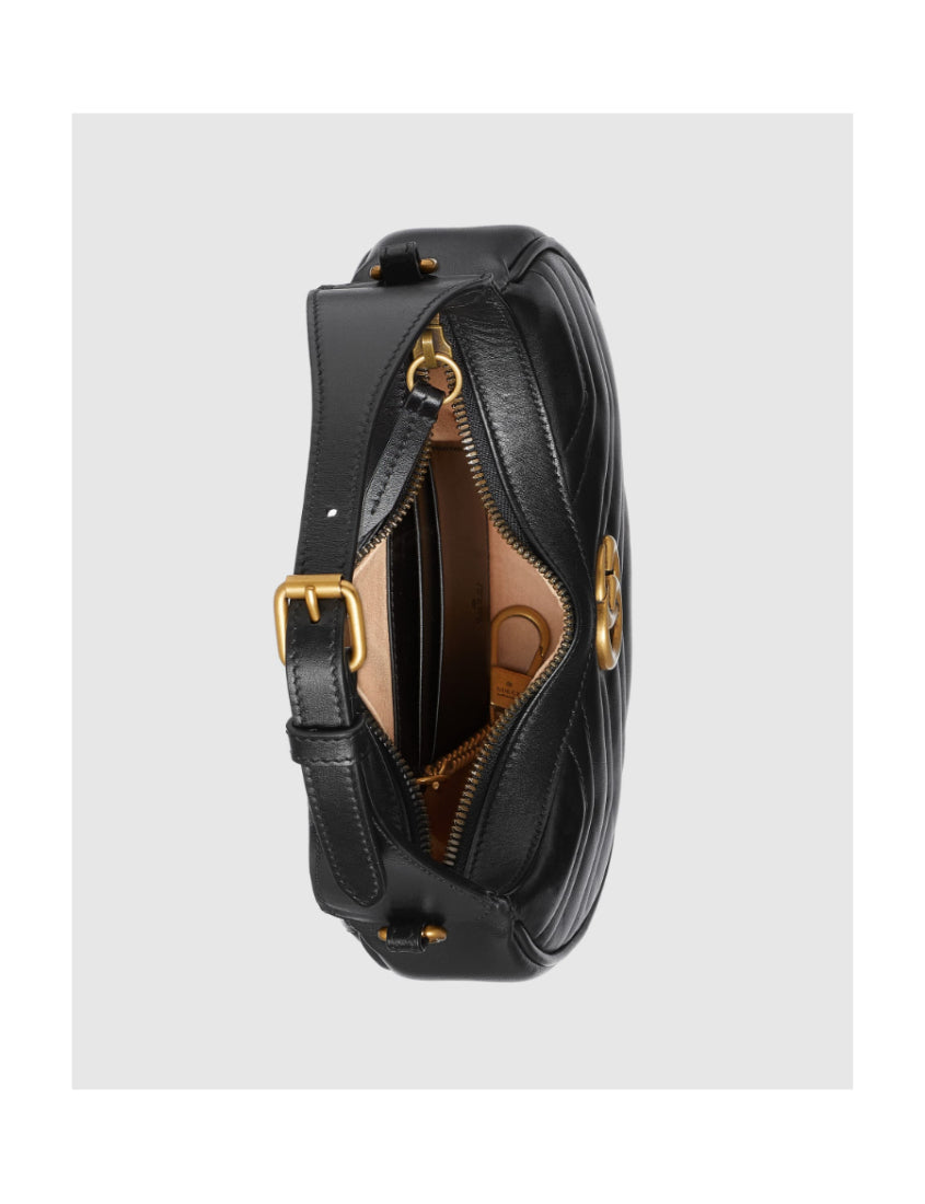 Gucci Black GG Marmont half moon shape mini shoulder bag