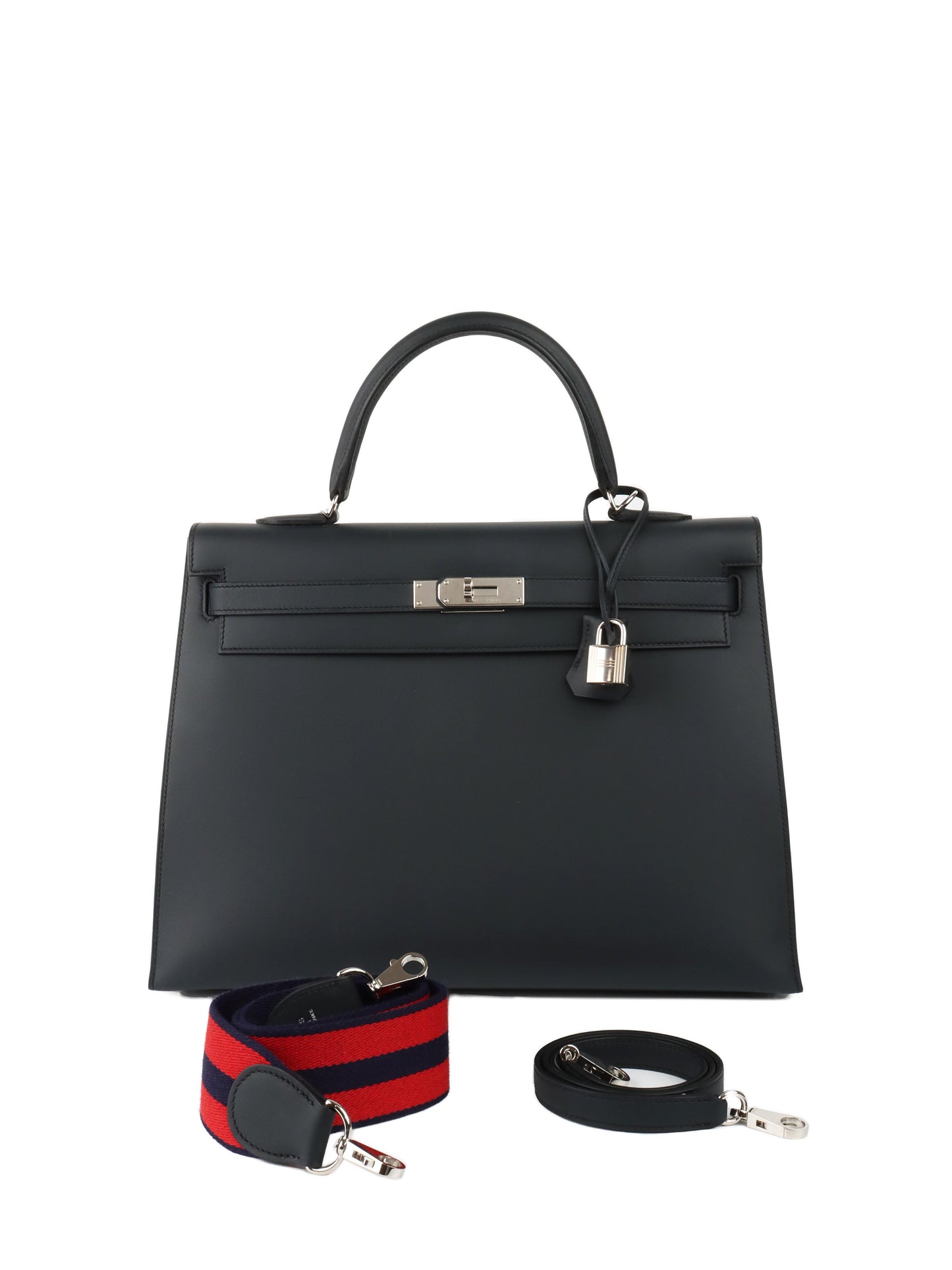 Hermes Kelly 35 Black Sombrero Leather PHW.