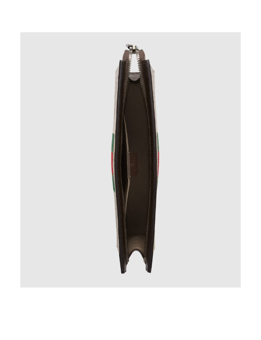 Gucci GG Supreme canvas clutch bag with striped webbing