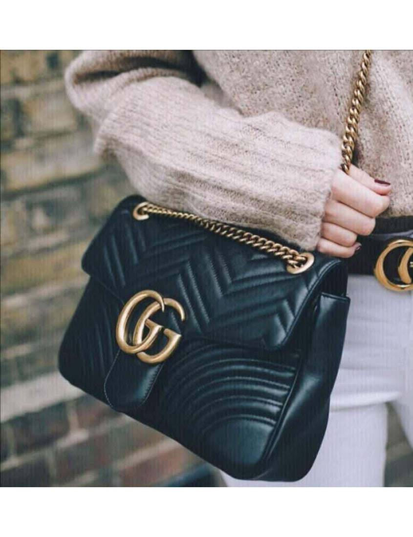 Gucci Black GG Marmont Series Medium Quilted Shoulder Bag