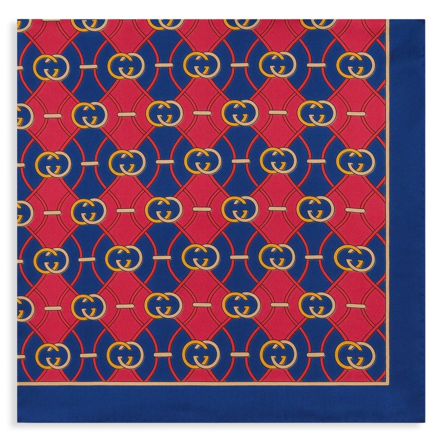 Gucci GG Waves Rhombus Silk Scarf in Navy