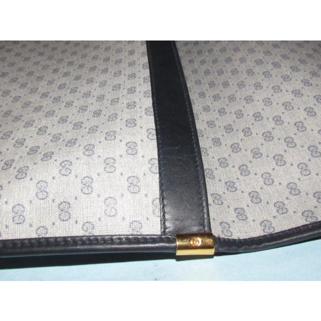 1970's -1980's Gucci Navy Blue Micro Guccissima Print Coated Canvas & Navy Leather Vintage XL Envelope Clutch