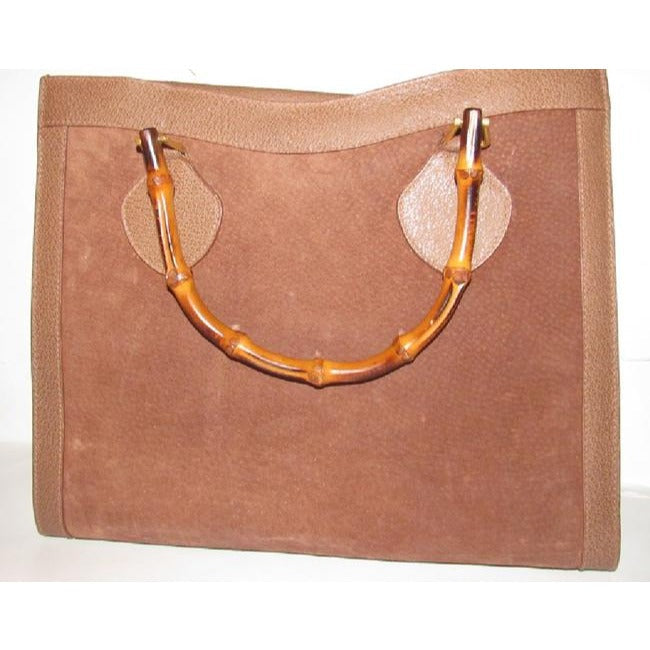 Gucci Shopper Tote Bag Tan Suedebamboo Handles And Leather With Satchel