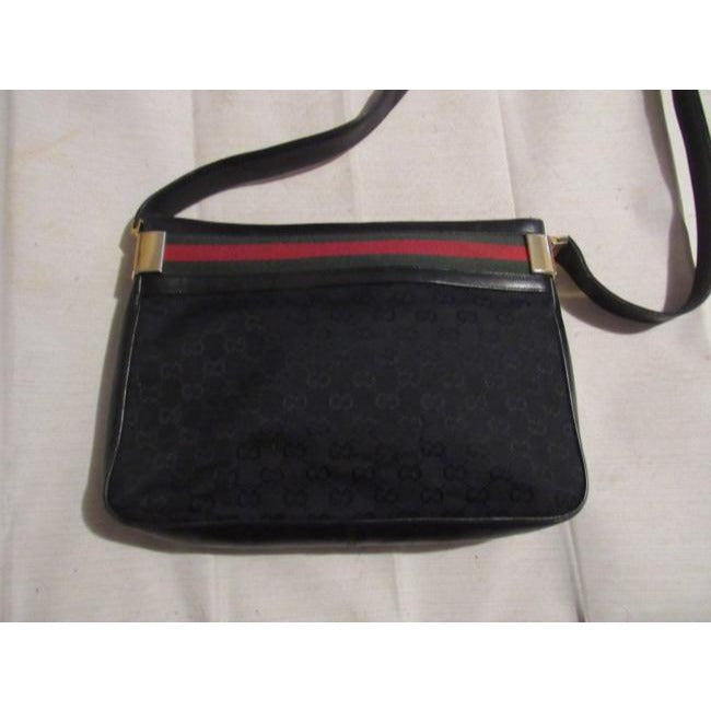 Gucci W Guccissima Canvasleather Sherry Stripe Top Black G Printred And Green Canvas Leather Shoulde