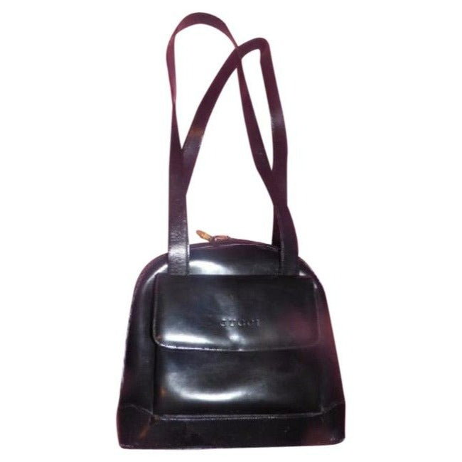 Gucci Bamboo Diana Top Handle Bag Dual Zip Two Strap Rounded Black Patent Leather Satchel