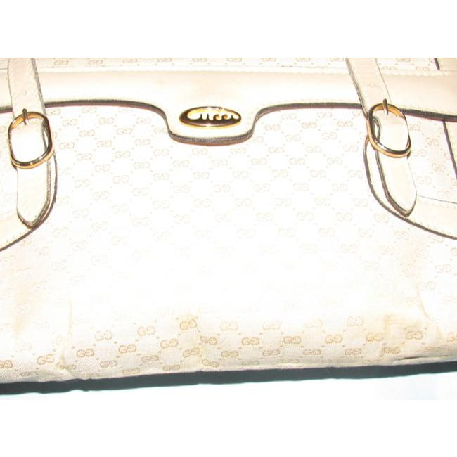 Gucci Vintage White Small G Logo Print Canvas And White Leather