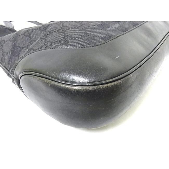 Gucci Jackie New O Logo Black Charcoal Gray Leather Canvas Hobo Bag