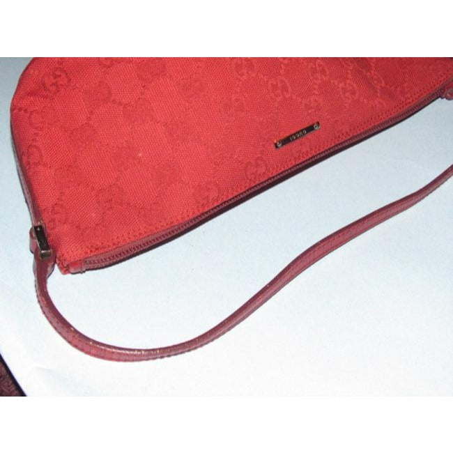 Gucci Pouchette Red Large G Logo Print Canvas And Leather Hobo Bag