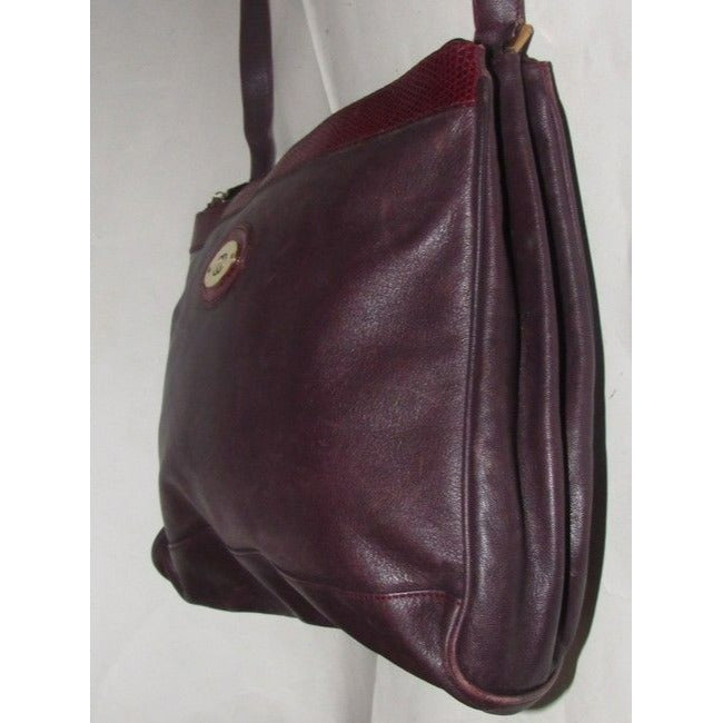 Gucci Purple Leather Shoulder Bag With Burgundy Snakeskin Accents
