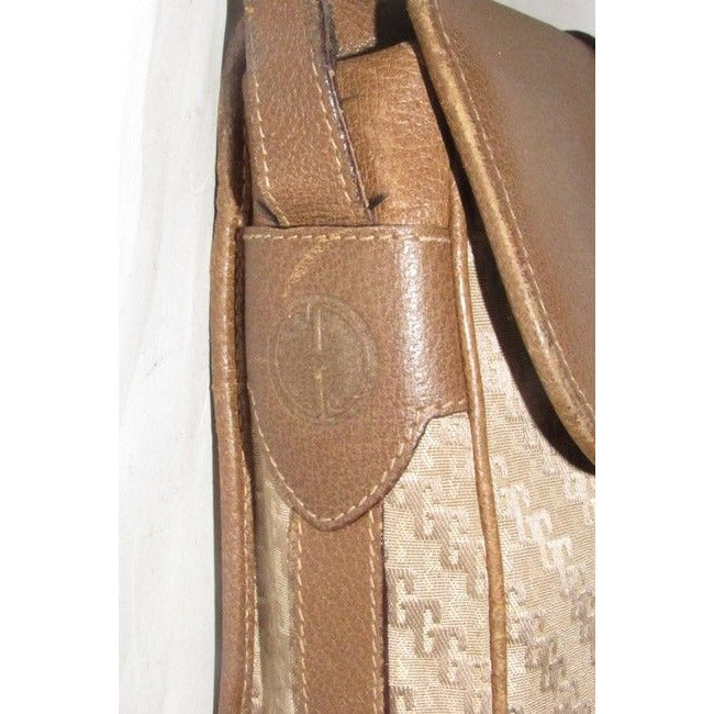 Gucci Vintage Beige Square G Logo Print Canvas And Brown Leather