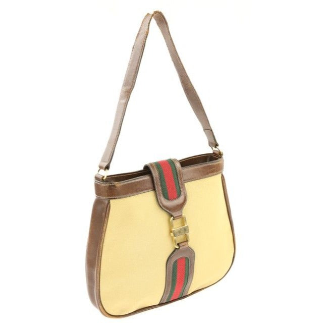 Gucci Jackie Early With Shelly Stripe Brown Leather And Gg Leather Satchel