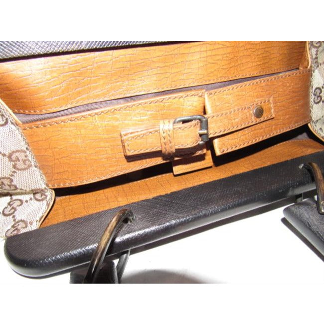 Gucci W Guccissima Canvasleather Top Handle Frame Brown G Logo Printwood Leathercanvaswood Satchel