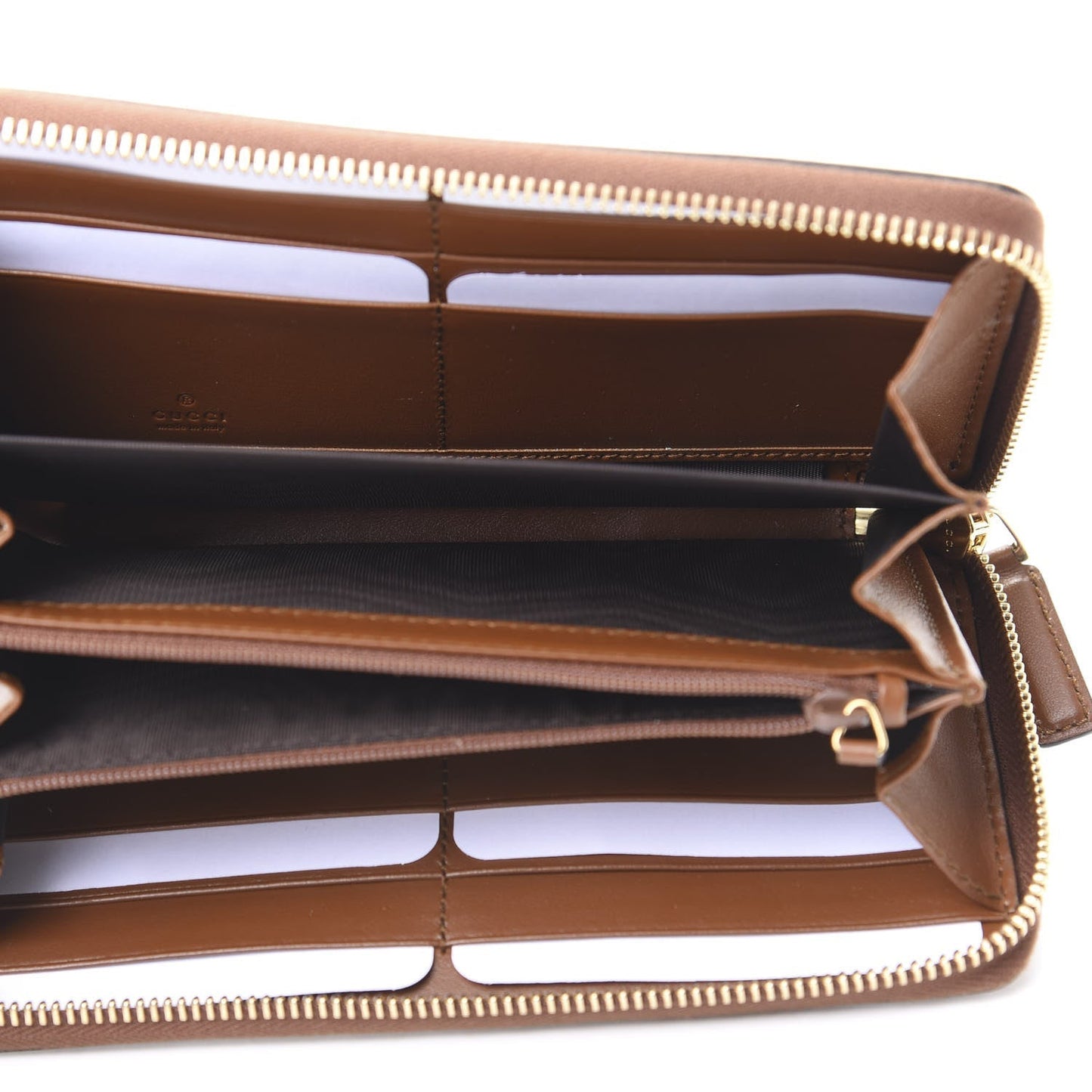 Gucci Zip Around Leather Wallet with Metallic Logo in Brown