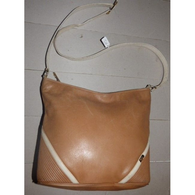 Gucci Vintage Camel Leather With Ivory Accents Satchel