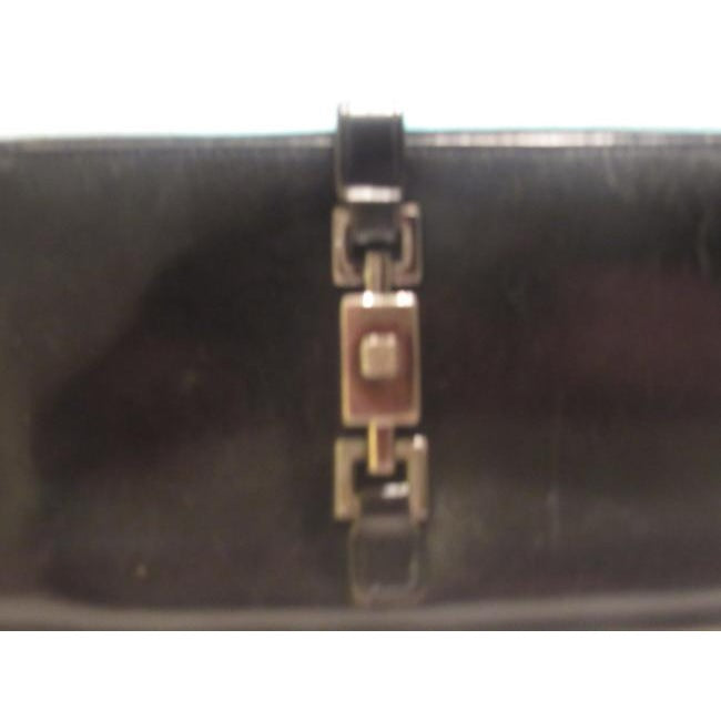 Gucci Black Leather With Chrome Jackie O Style Push Button Closure Checkbook Size Wallet