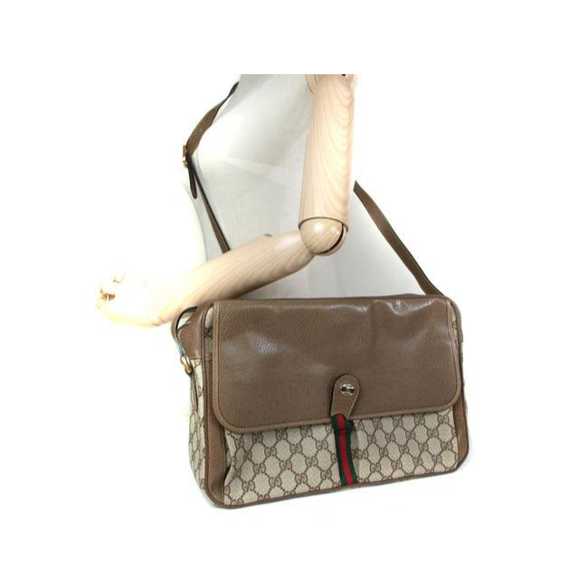 Gucci Early Accessory Collection School Bag Brown Large G Logo Print With Red And Green Shelly Strip