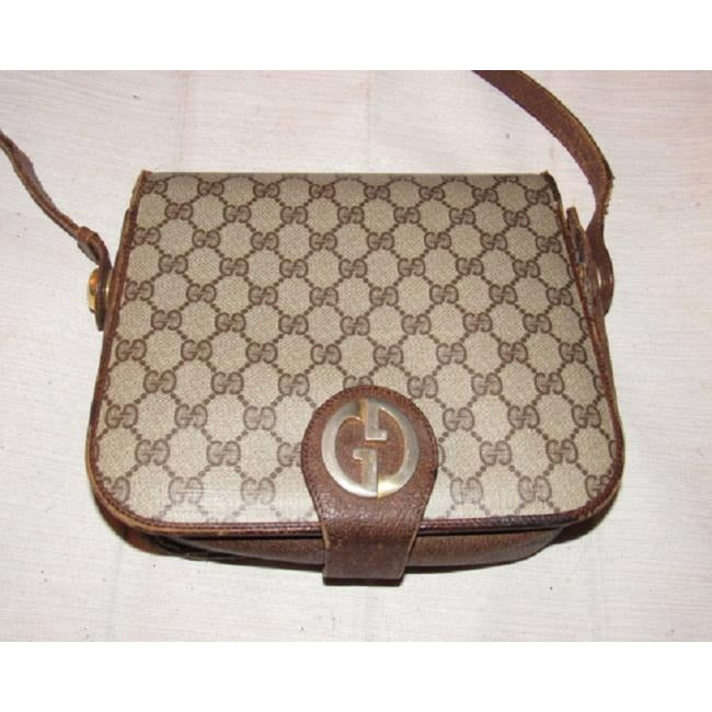Gucci Vintage Pursesdesigner Purses Brown Large G Logo Print Coated Canvas And Leather Leathercanvas