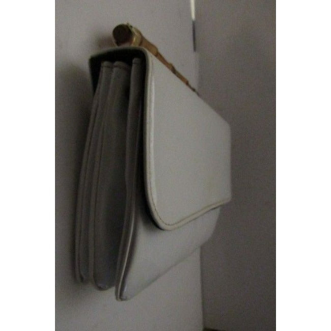 Gucci Box W Lunch Bamboo Handle White Patent Leather Satchel