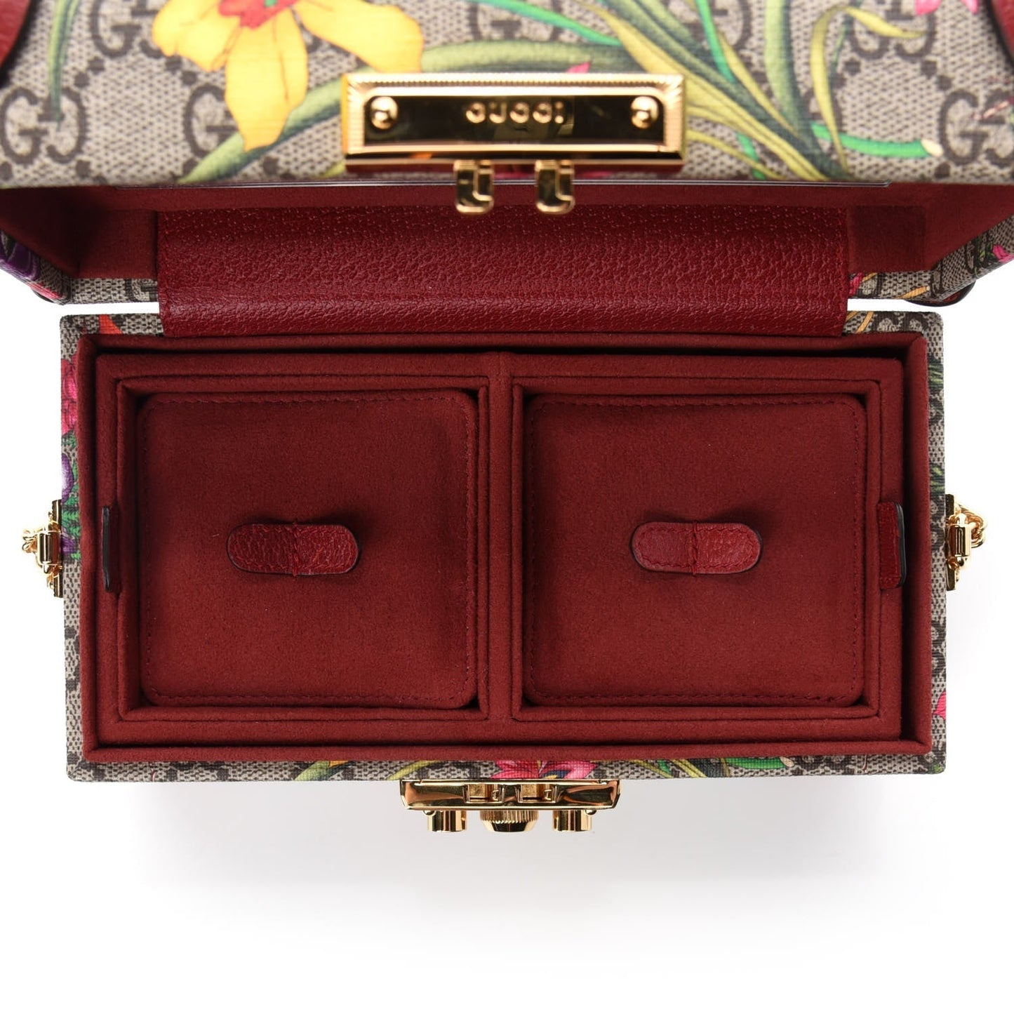 Gucci GG Supreme Monogram Flora Padlock Jewelry Case in Red