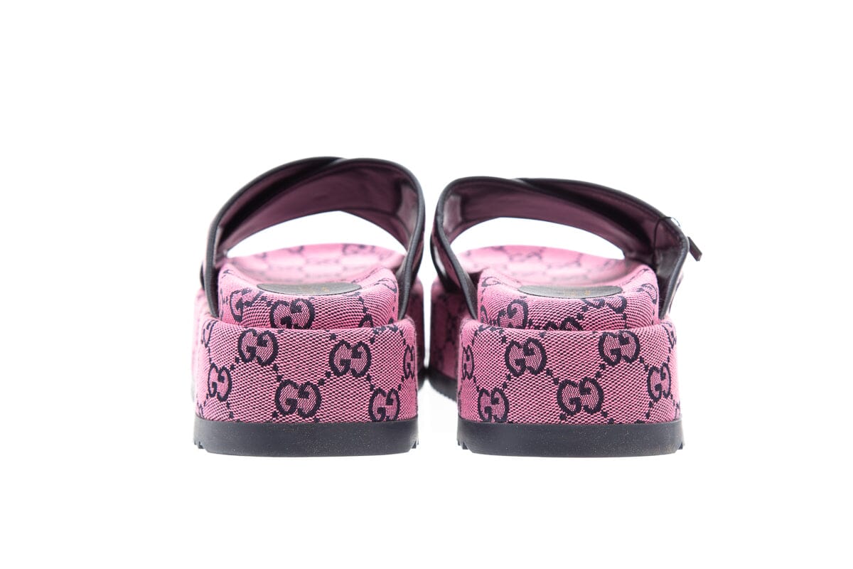 Gucci Pink Canvas GG Cross Strap Sandals SZ 37