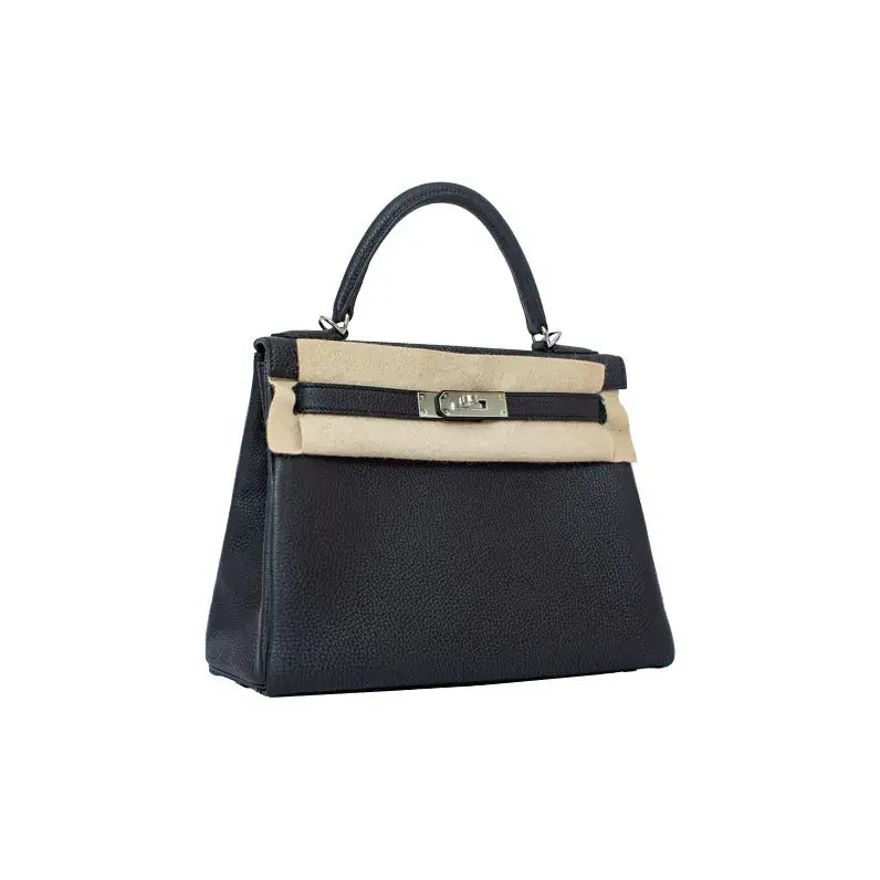 HERMES Kelly 25  navy blue Togo leather Bag Handbag (25,28,) silver hardware