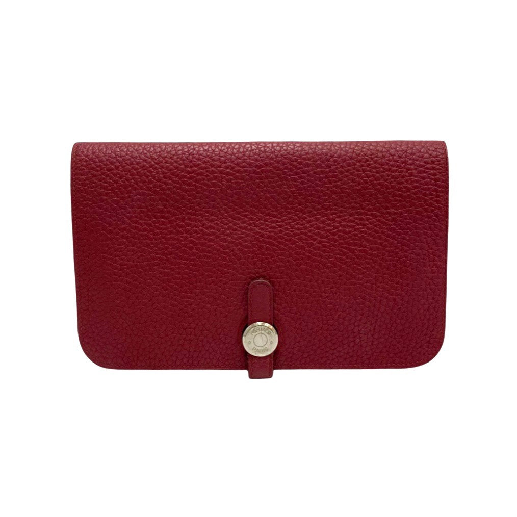 HERMES Long Wallet Purse Taurillon Clemence wine-red Dogon GM