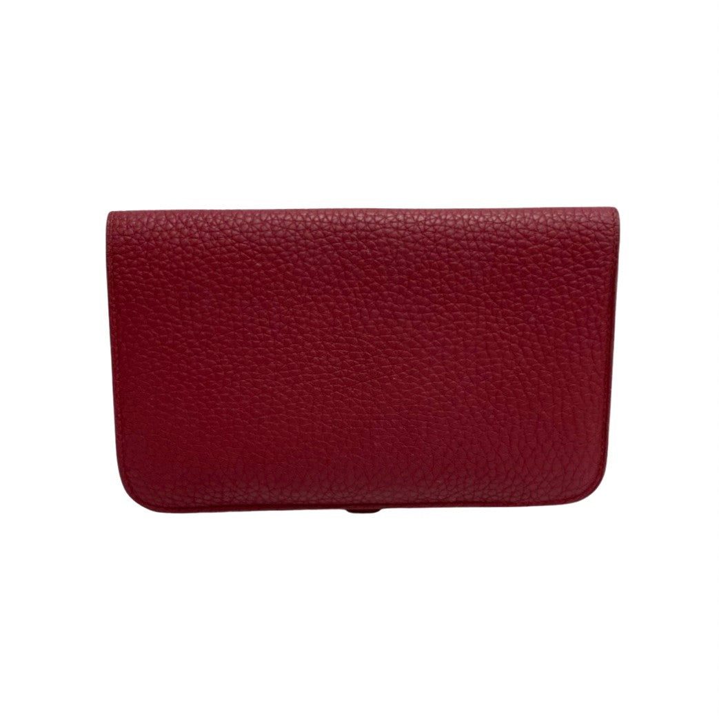 HERMES Long Wallet Purse Taurillon Clemence wine-red Dogon GM