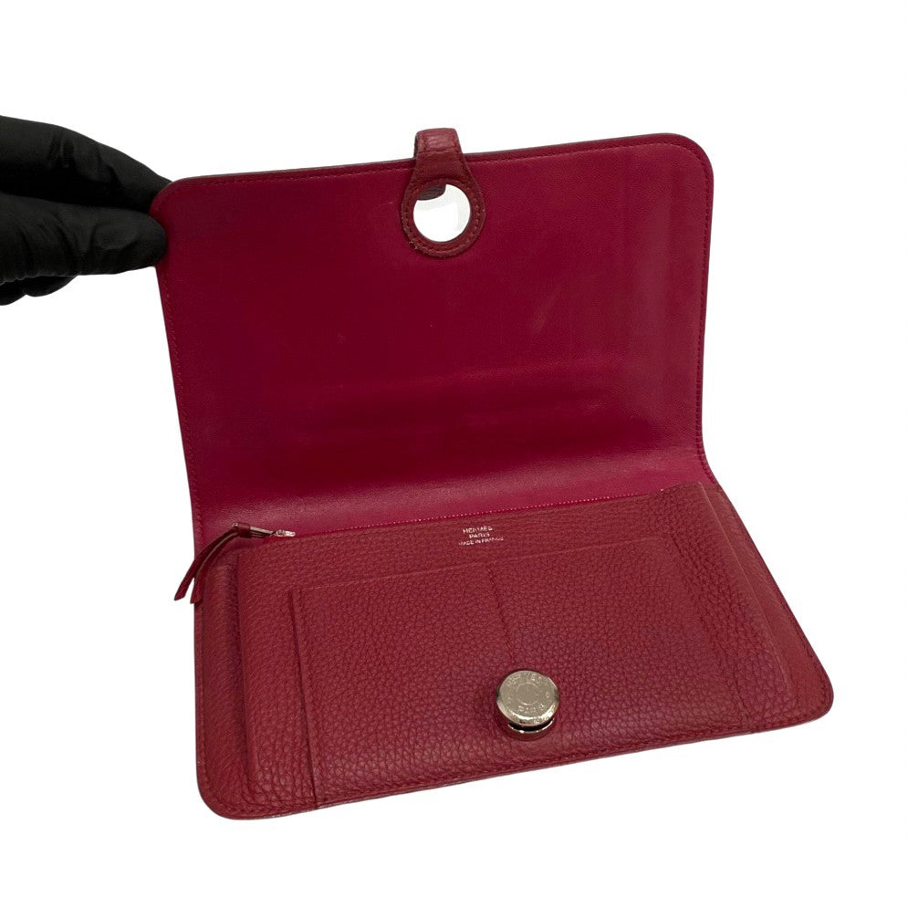 HERMES Long Wallet Purse Taurillon Clemence wine-red Dogon GM